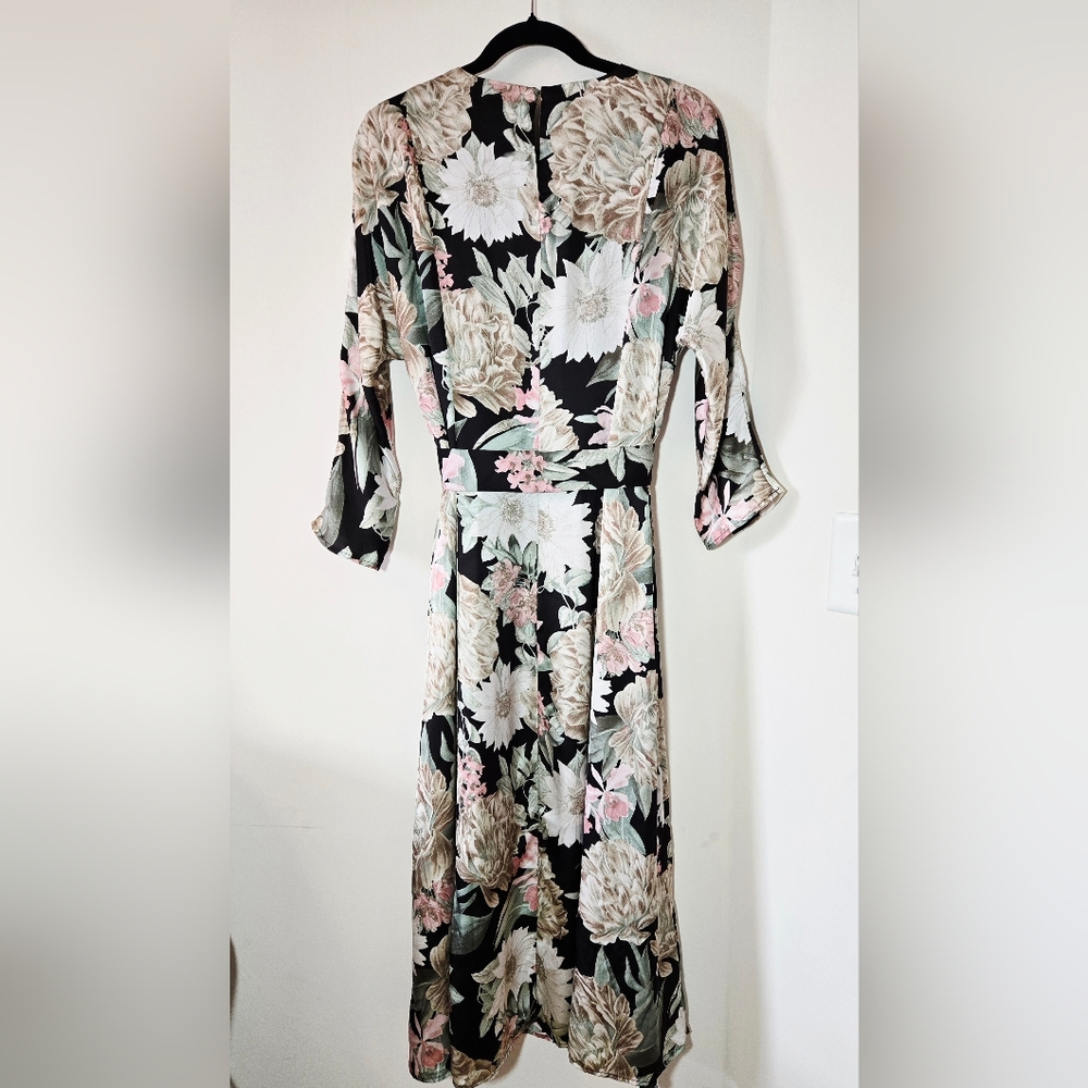 Anne Klein Floral On Black Midi Dress, 3/4 Sleeve, Lined, Size 10, NWT - Picture 4 of 7